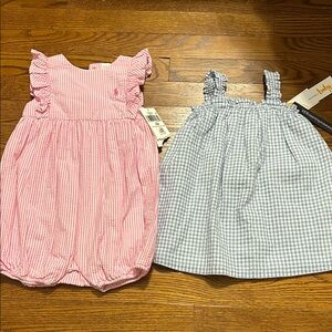 Ralph Lauren Pink and Blue Baby Romper and Dress Set